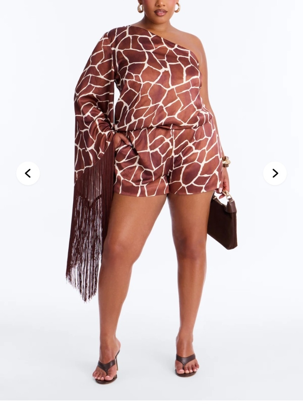 Fashion Nova Brown Giraffe-Print One-Shoulder Swim Coverup
